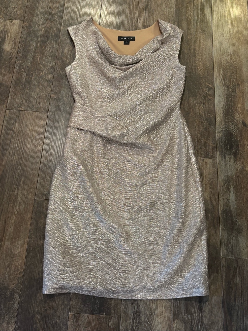 Scarlett Gold Shimmer Cowl Neck Midi Dress